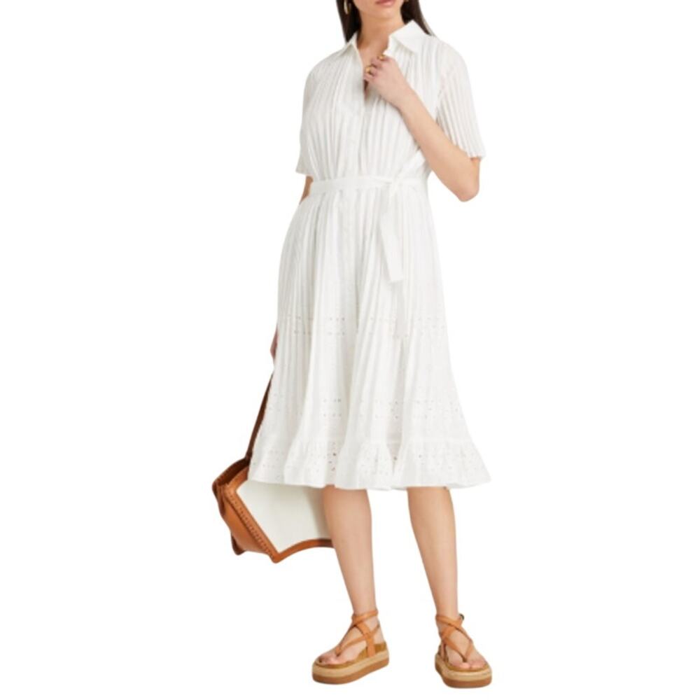 Claudie Pierlot Pleated broderie anglaise midi shirt dress